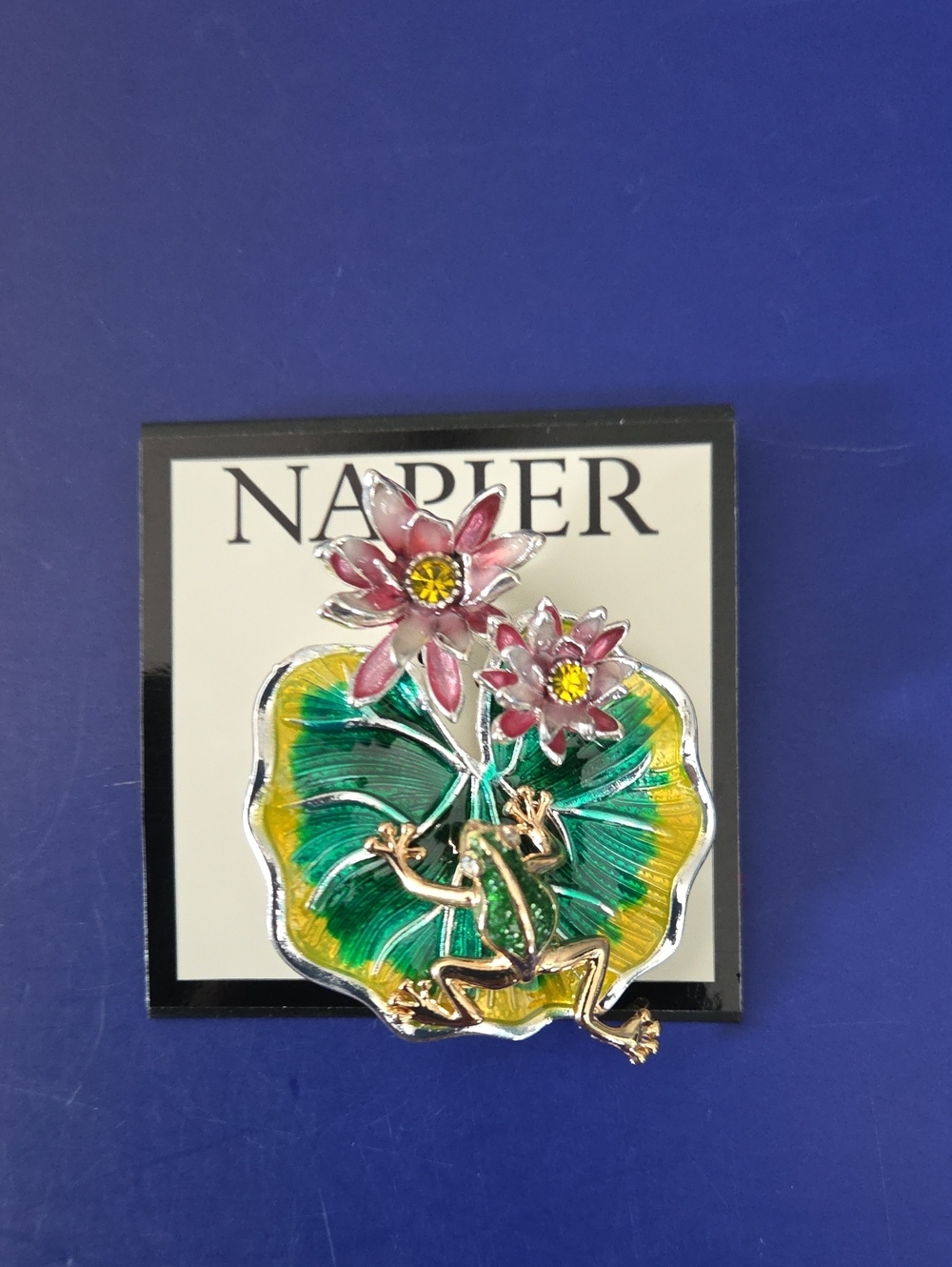 Napier Green, Yellow & Pink Lily Pad Frog Brooch Pin